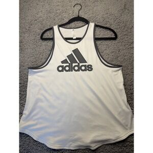 Adidas Womens White Big Logo Ringer Racerback Athletic Tank Top Size L